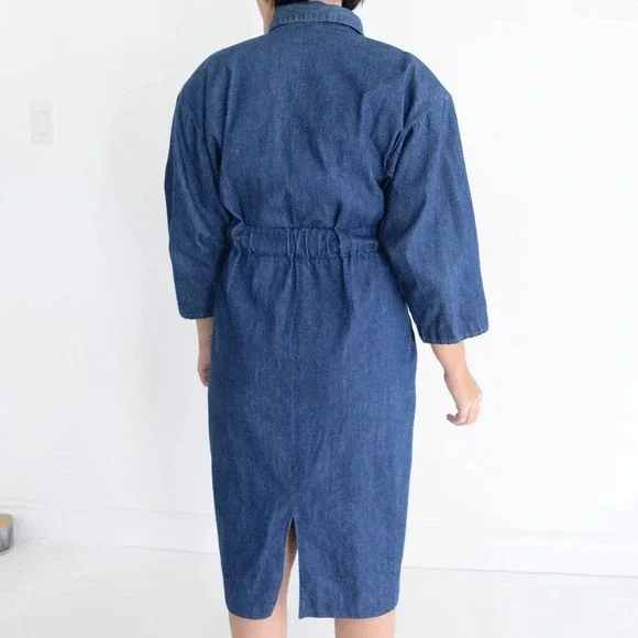 Vintage Tobi Dark Wash Button Up Western Cowgirl Denim Stud Midi Dress M - Picture 3 of 12